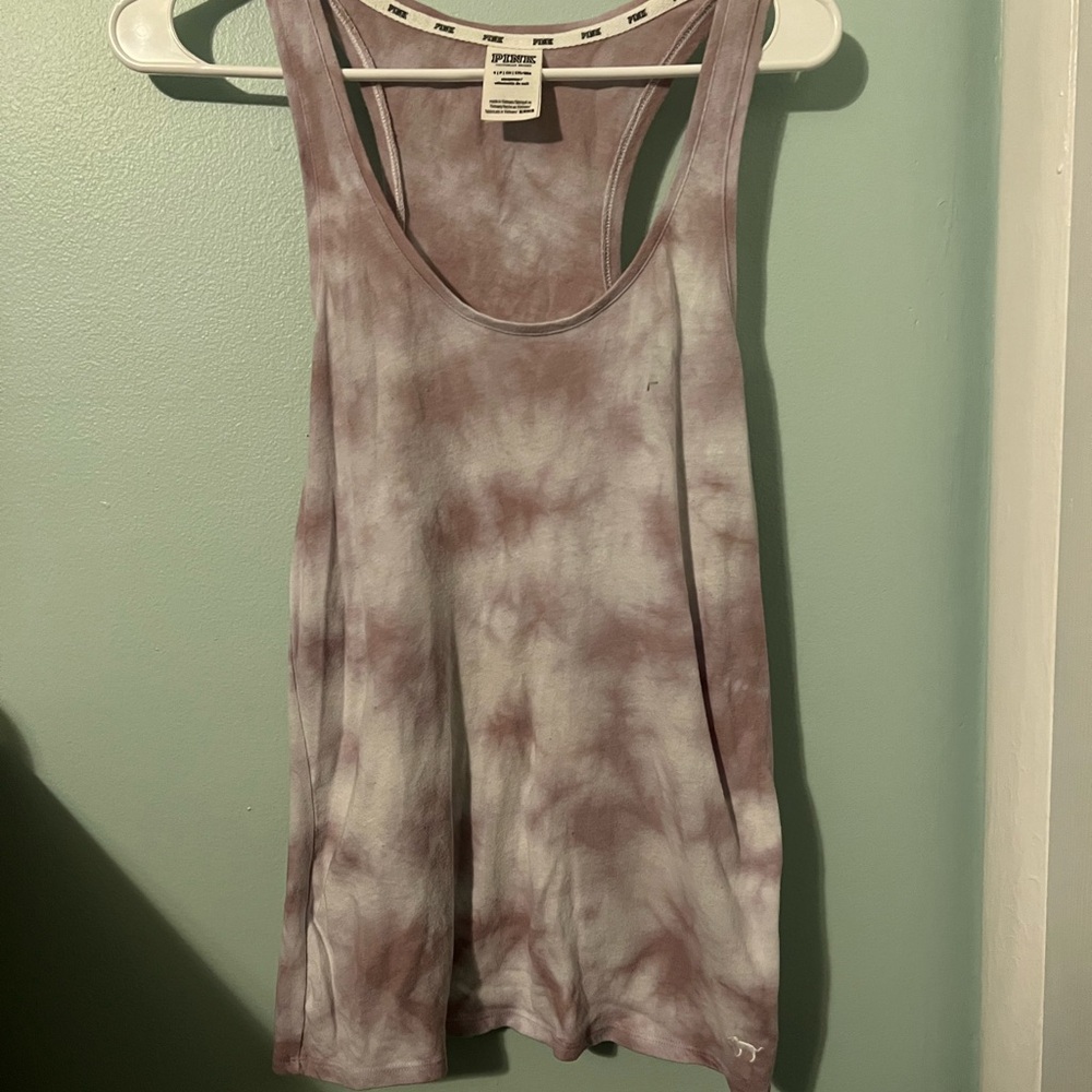 PINK Victoria's Secret Pink and White Sleeveless Tank Top